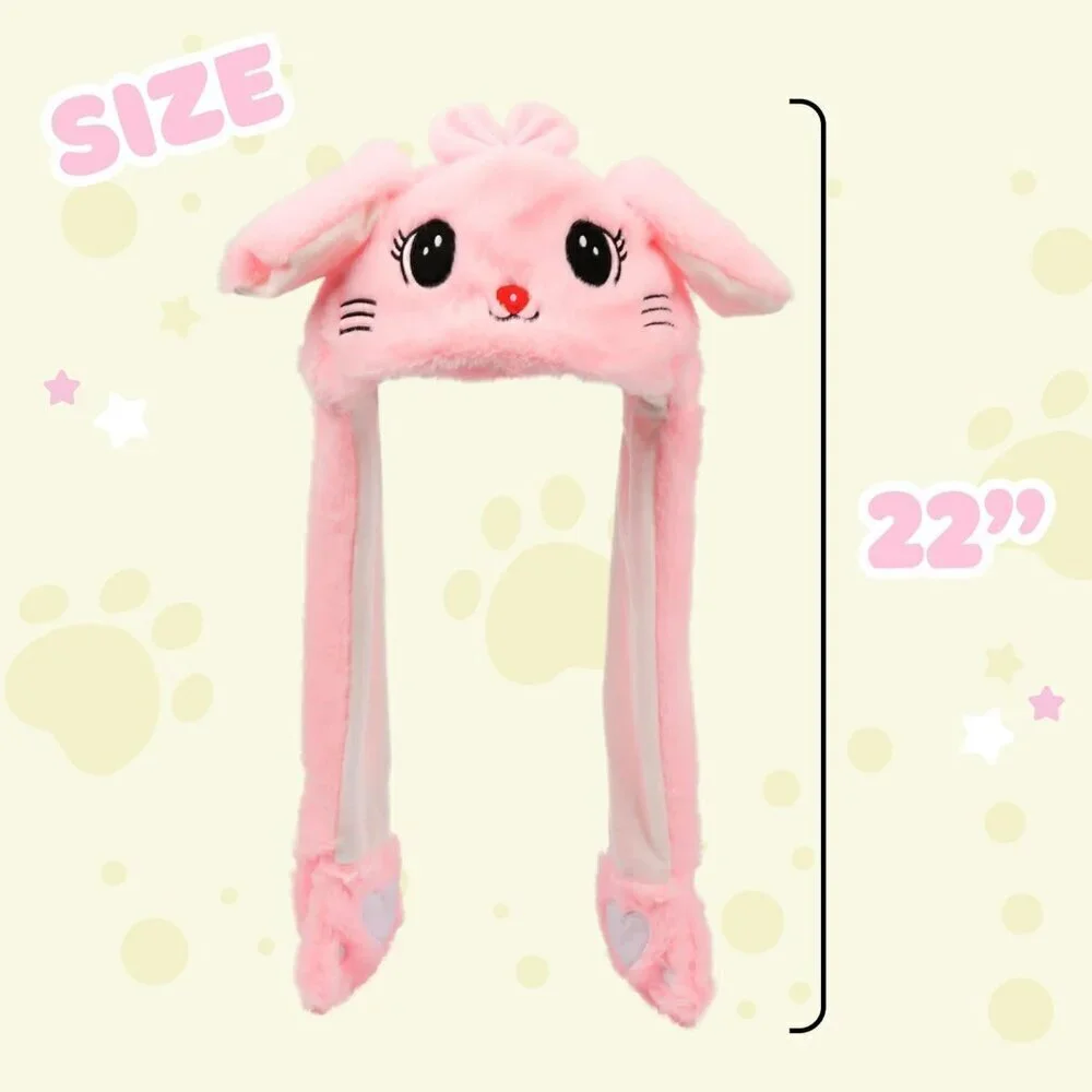 Kids Cat_pink Animal Hat with Ears Moving Jumping Pop Up Beating Plush Holiday